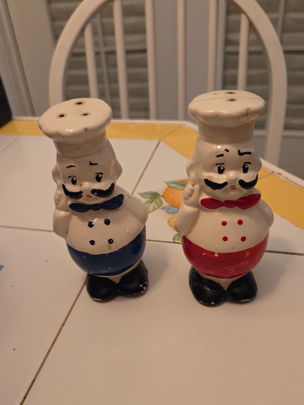 Vintage Chef Boyardee Ceramic Salt and Pepper Shakers - Red & Blue 5 Inches Tall